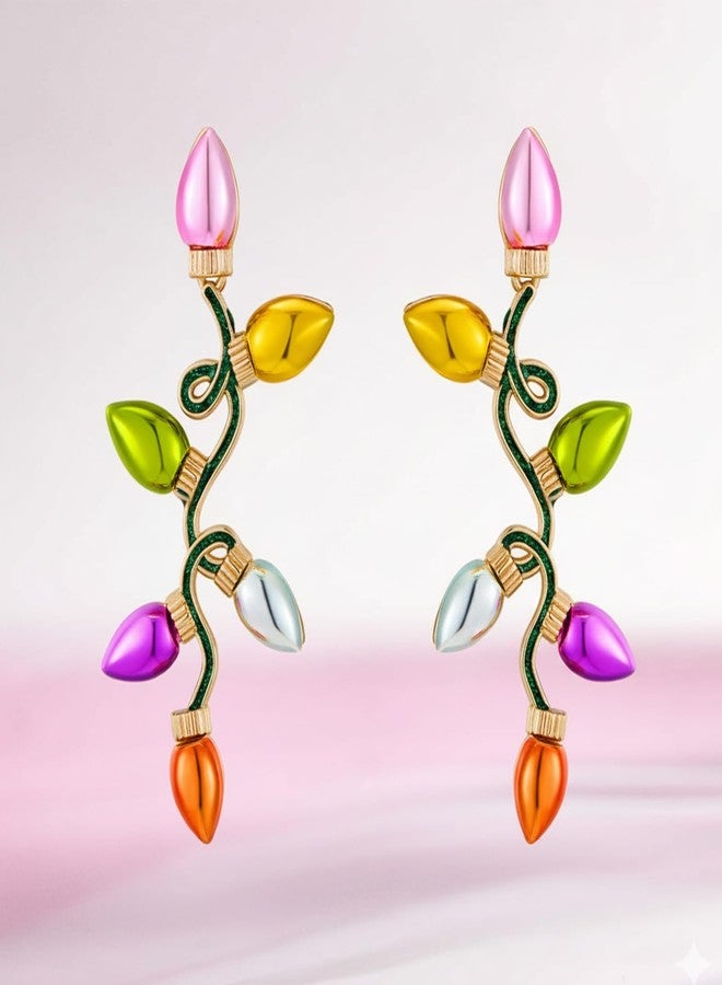 HolidayQbee Christmas Light Earrings Studs for Women Delicate Colorful Light Dangle Earrings Hypoallergenic Cute Drop Earrings for Holiday Party Jewelry Gift - Image 5
